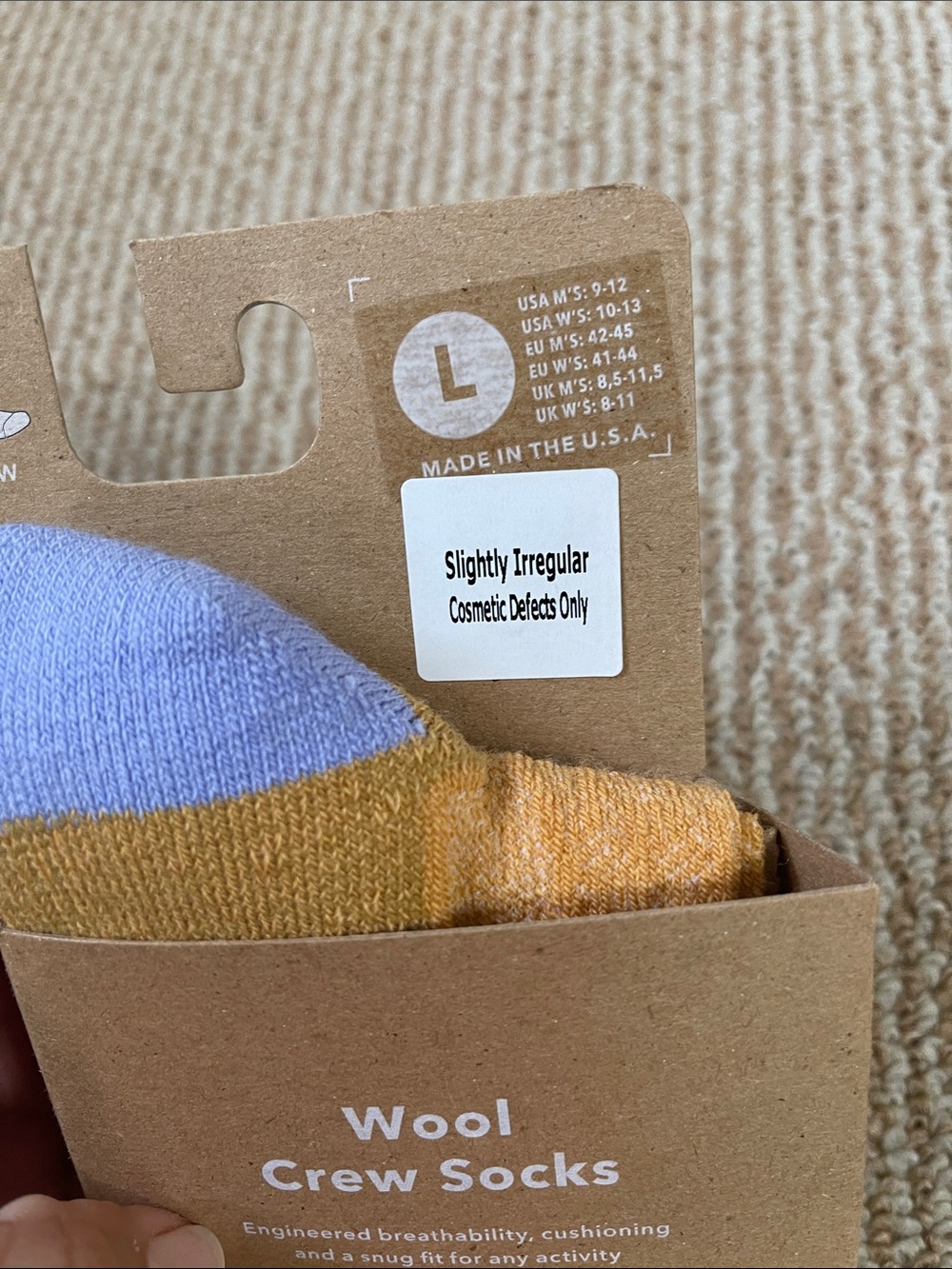 Patagonia Men’s Crew Socks in Gold and Lavender Stripe - Picture 3 of 5